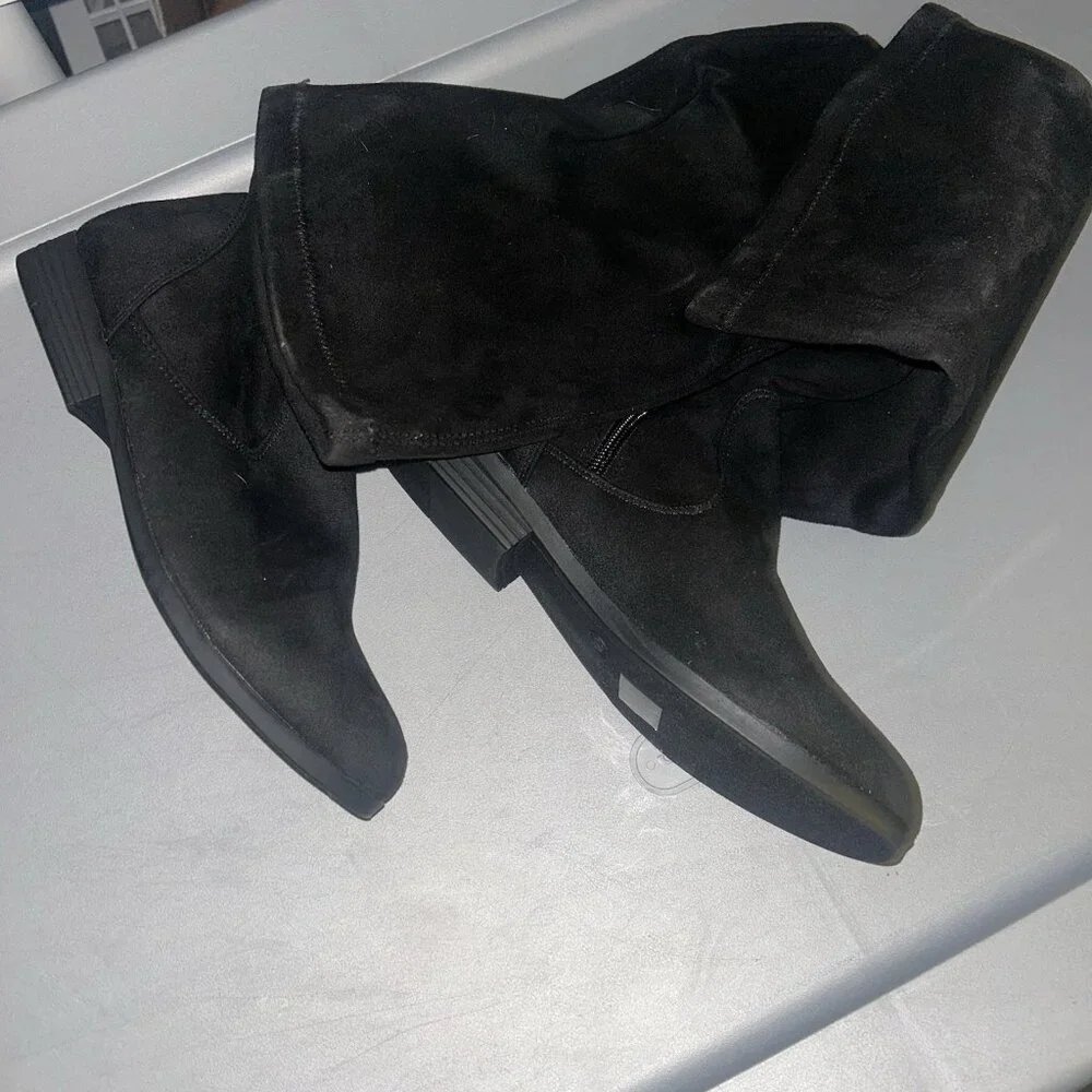 Rouge Black Knee High Faux Suede Retro Punk Classic Chic Winter Boots Size 8.5